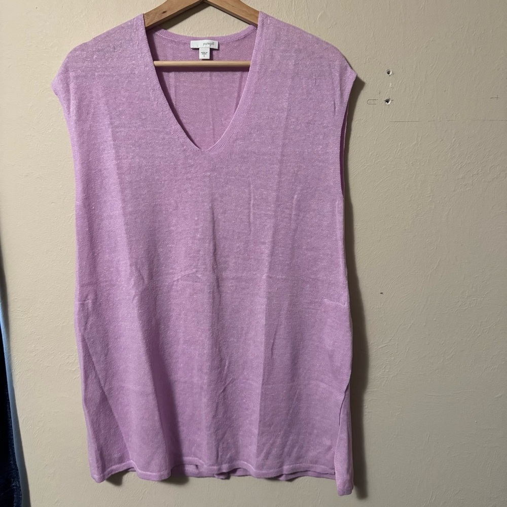 J Jill Pure Jill pink split hem linen v neck sleeveless top Size Small